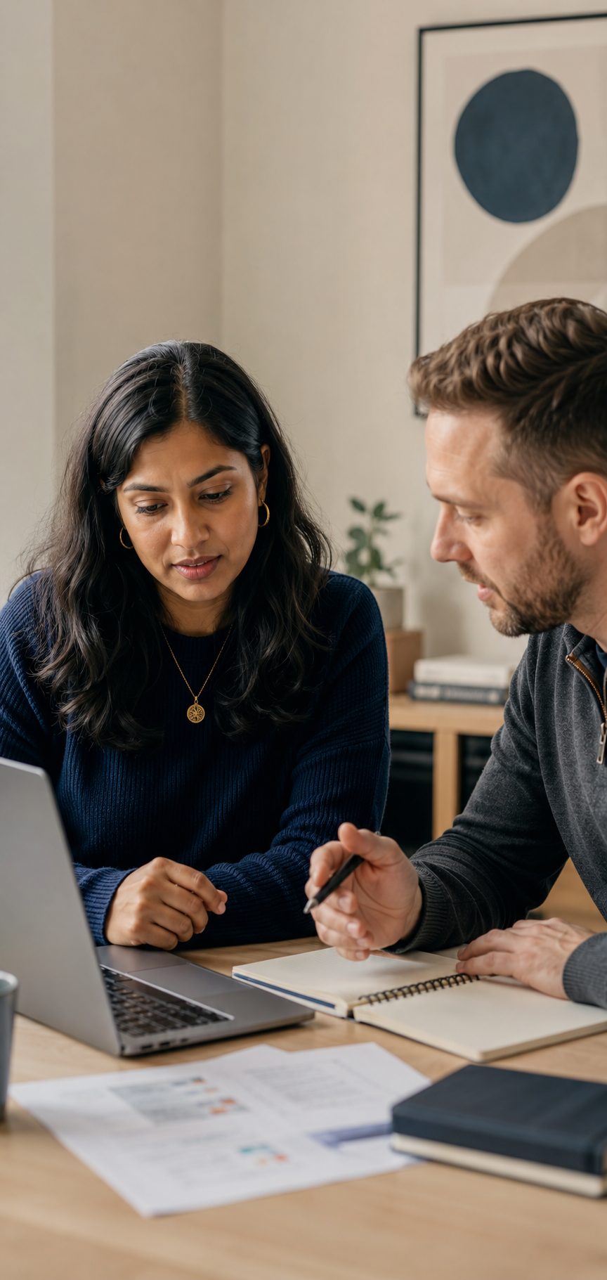 Two colleagues working through an exercise together at a laptop